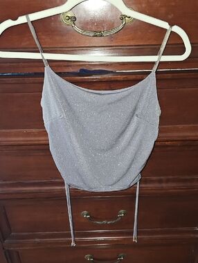 Sparkle-Trim Grey Silver Cowl Neck Camisole